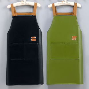 2023新款 做饭围裙防水防油PU皮革围腰定制logo印字工作服餐饮专用