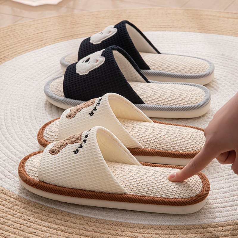 进口男士亚麻拖鞋春夏季2025新款居家防滑透气吸汗情侣地板拖鞋四