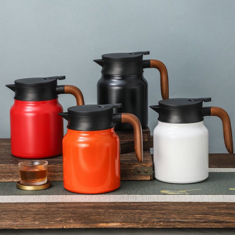 进口新款316不锈钢焖茶壶木纹手柄保温水壶大容量茶水分离保温泡