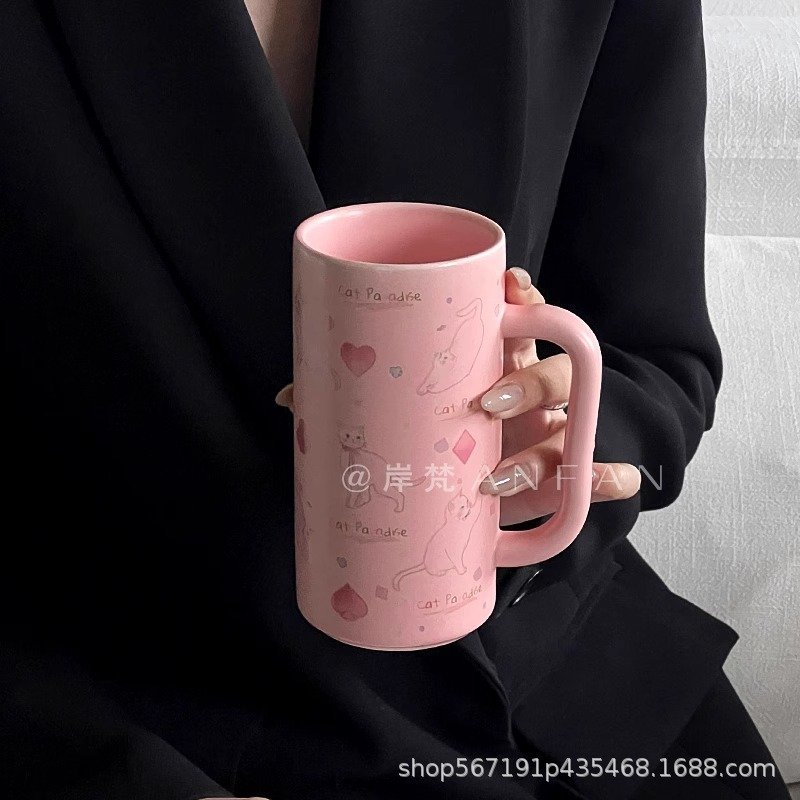 进口可爱猫咪马克杯卡通陶瓷杯送女生礼物伴手礼粉色少女心水杯咖