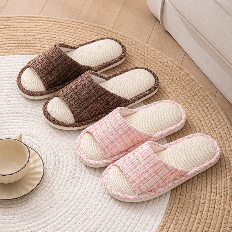 进口日系亚麻拖鞋女春夏小香风居家情侣静音软底防滑棉麻凉拖情侣