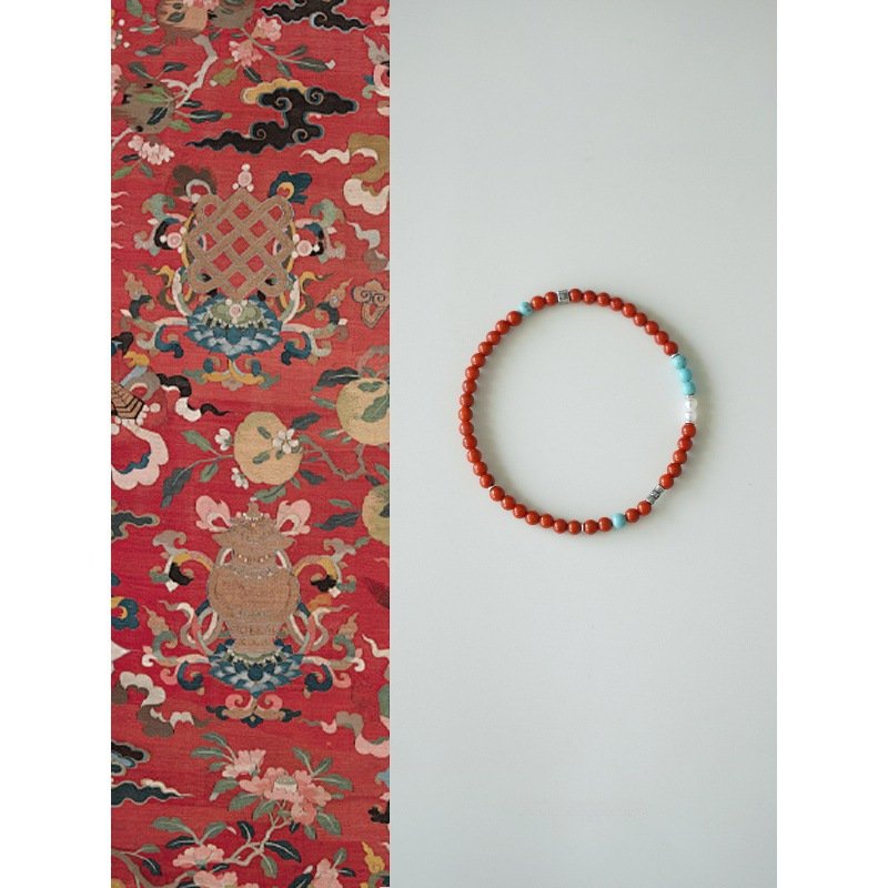 进口QIANTAO「蓝英」原创新中式天然南红绿松石珍珠手串情侣手链