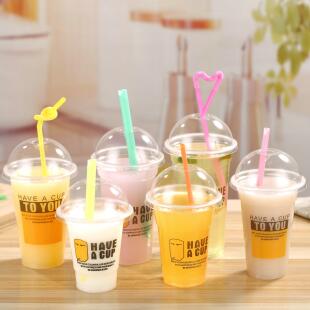 95一次性奶茶杯320饮料塑料杯400豆浆杯450商用700ml来一杯子定制