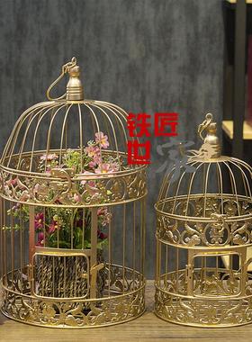 装饰鸟笼大号金色覆古铁艺鸟笼摆件婚庆装饰婚鞋鸟笼鸟笼花艺