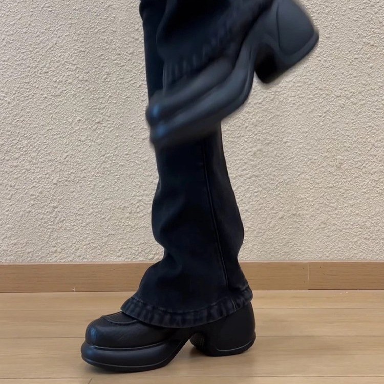 软皮厚底松糕深口百搭乐福鞋女