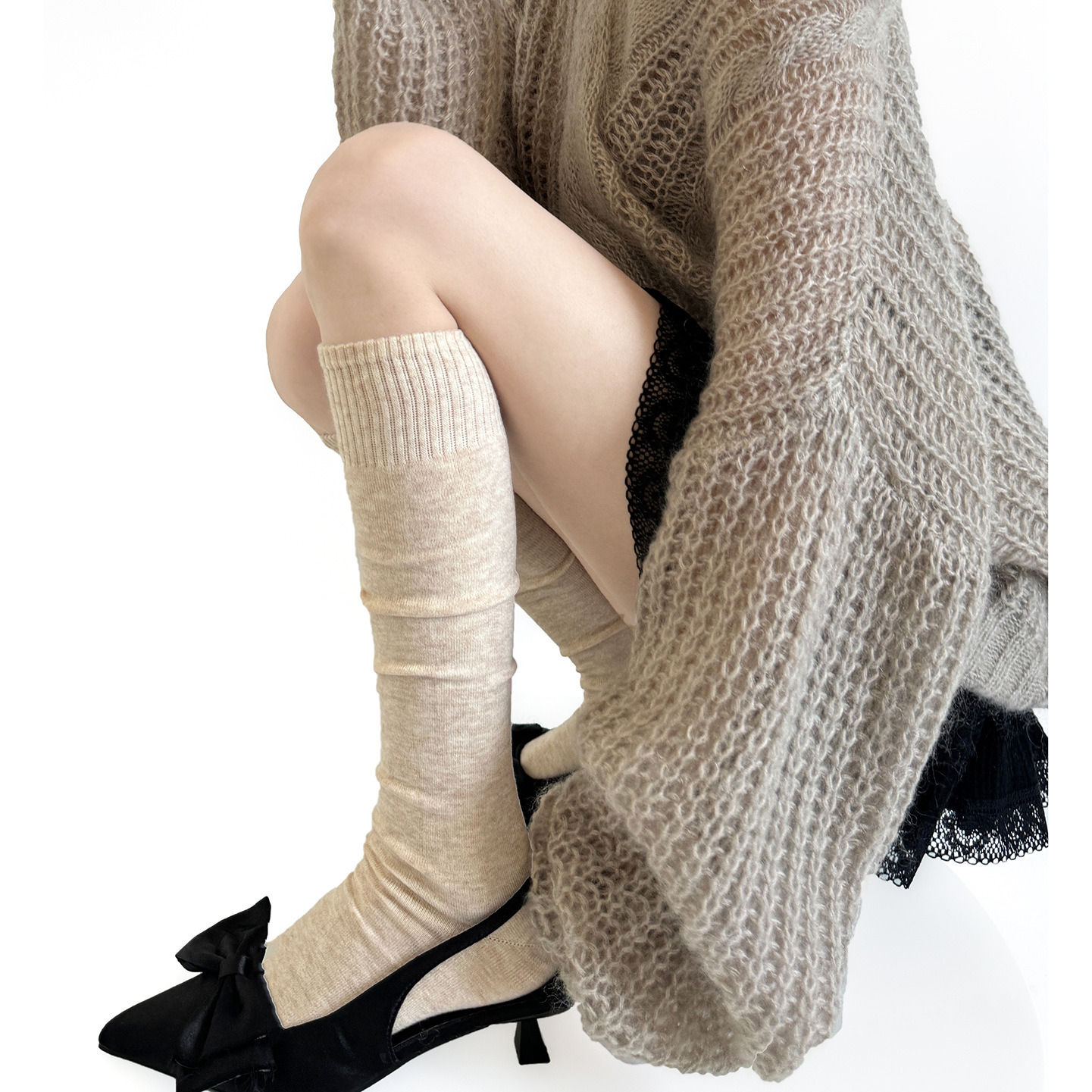 秋冬保暖加绒羊绒堆堆中筒袜