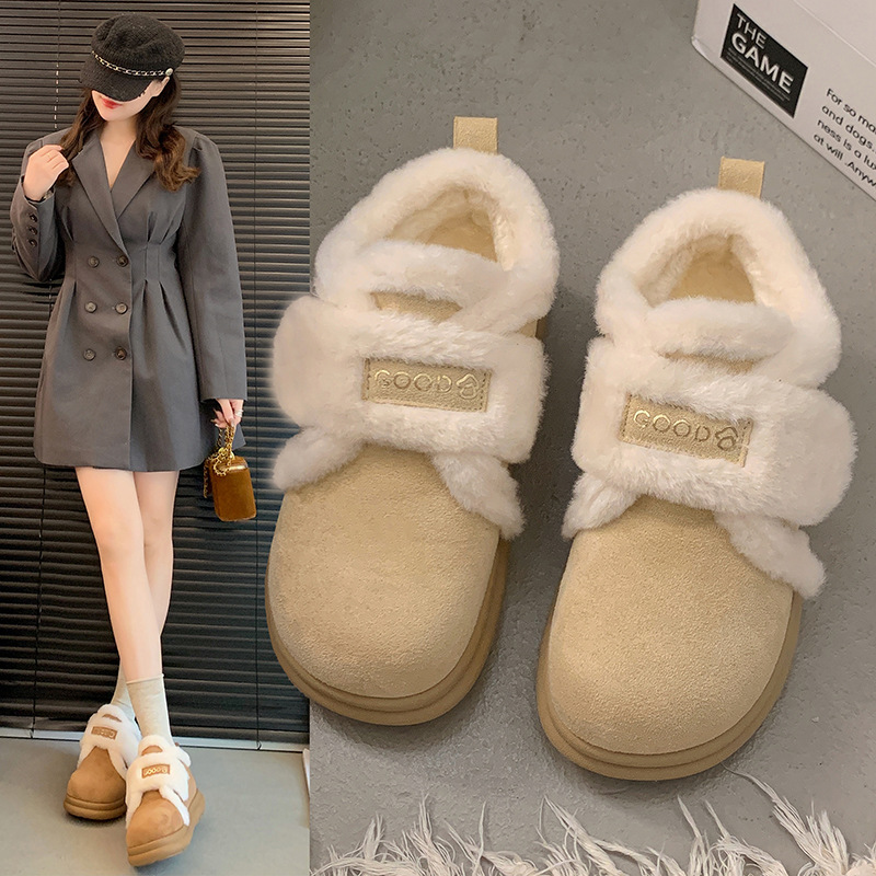 白色复古厚底加绒加厚雪地棉鞋