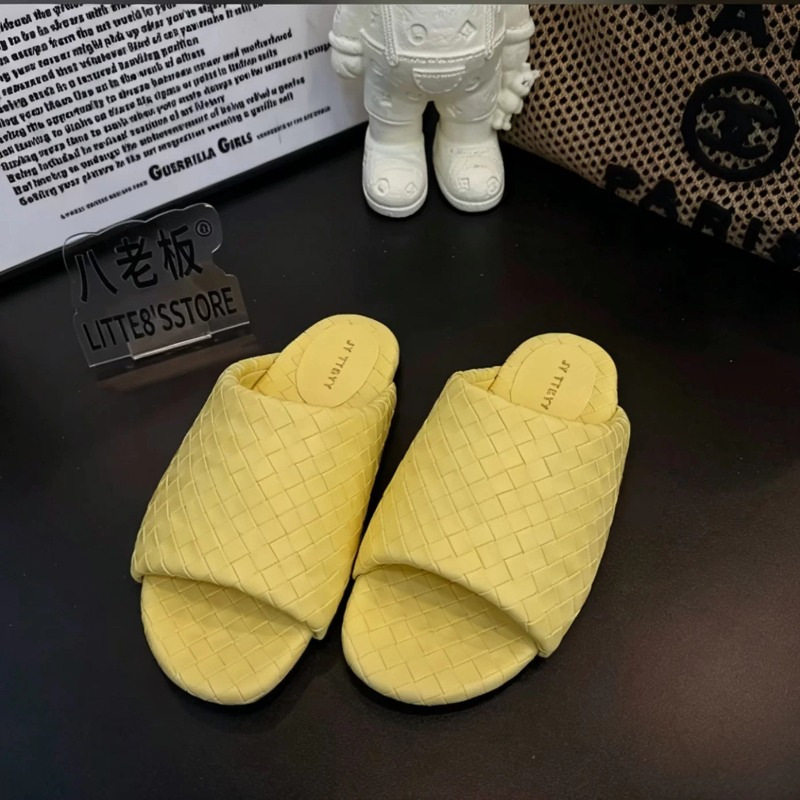 极简编织网格软底女款一字拖