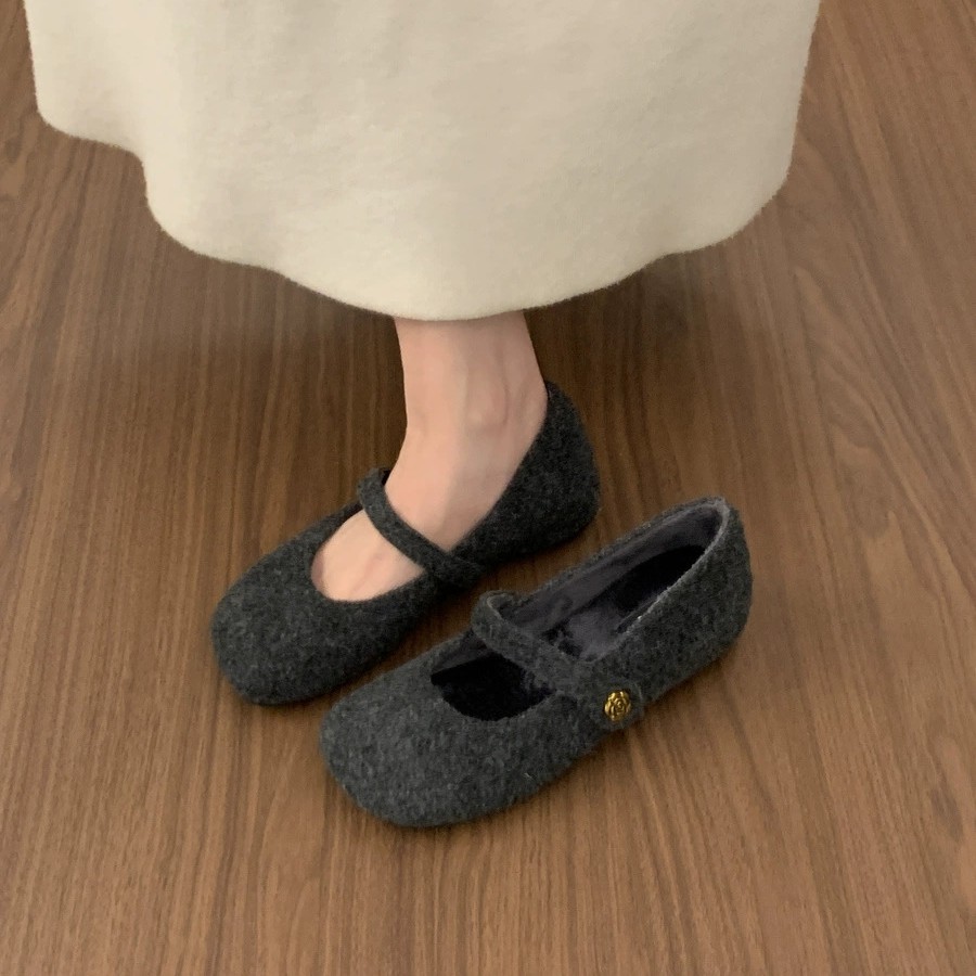 法式气质低跟毛毛单鞋女