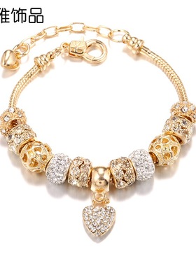 亚马逊跨境爆款手链 DIY合金大孔珠手链 金色欧洲珠手串饰品