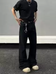 Blaexit American-Style Clean Fit Curved Black Bootcut Jeans Straight Slim Fit Old Money Style Drapey Pants