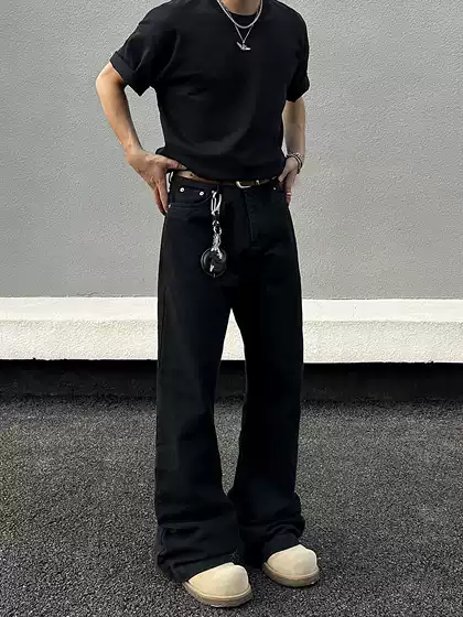 Blaexit American-Style Clean Fit Curved Black Bootcut Jeans Straight Slim Fit Old Money Style Drapey Pants