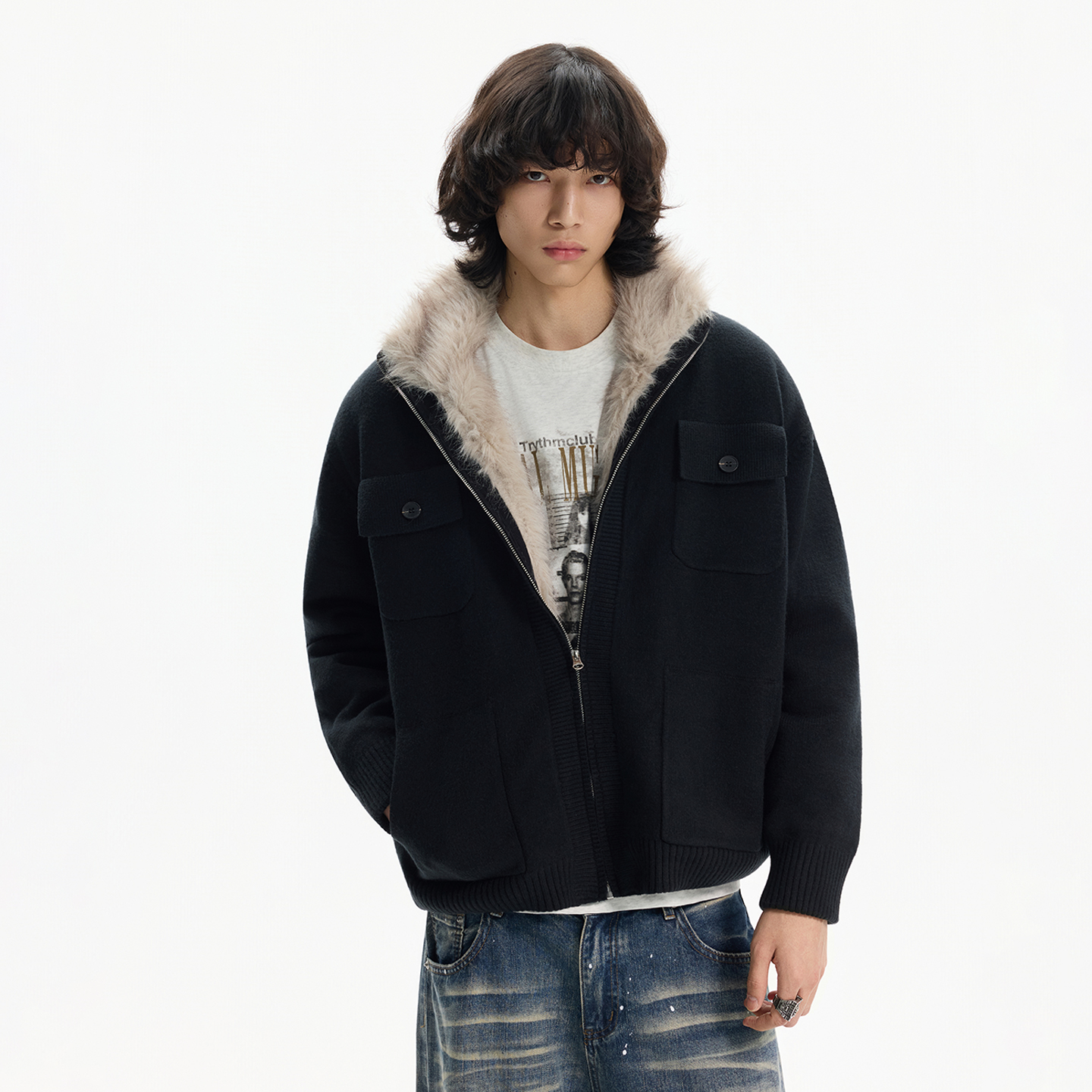 老钱针织座山雕羊毛夹克外套