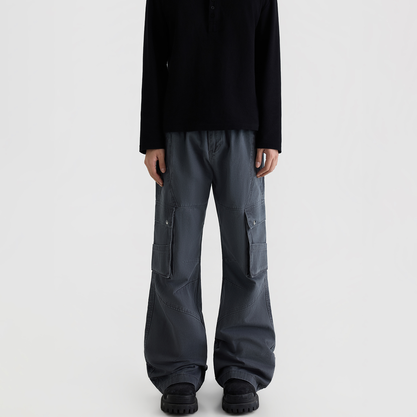 BLAEXIT美式vintage灰色微喇工装裤男多口袋休闲宽松直筒vibe裤子