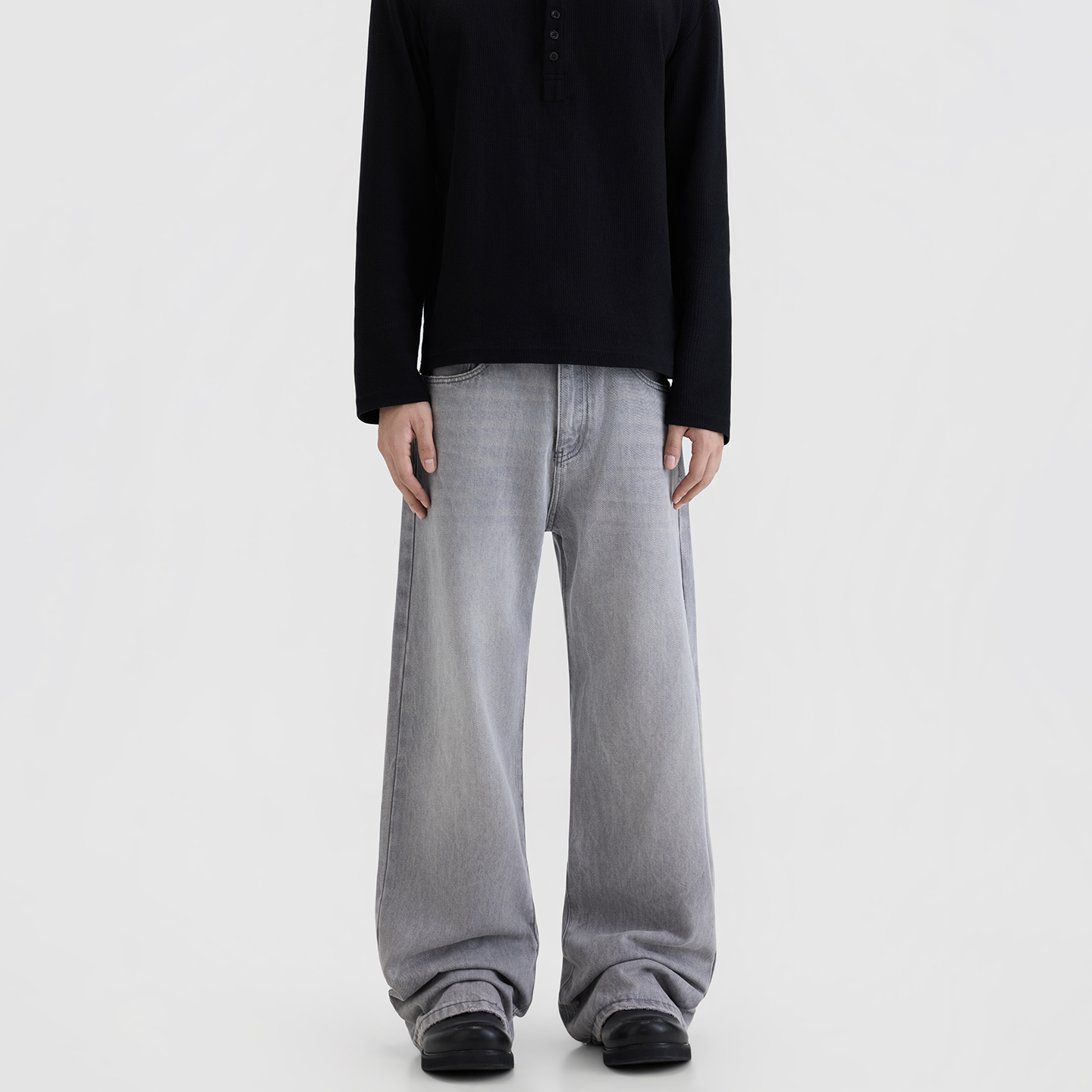 BLAEXIT复古vintage水洗灰色微喇牛仔裤男款直筒宽松休闲vibe裤子