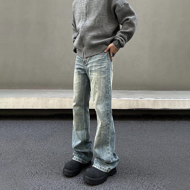 vintage水洗蓝cleanfit牛仔裤男