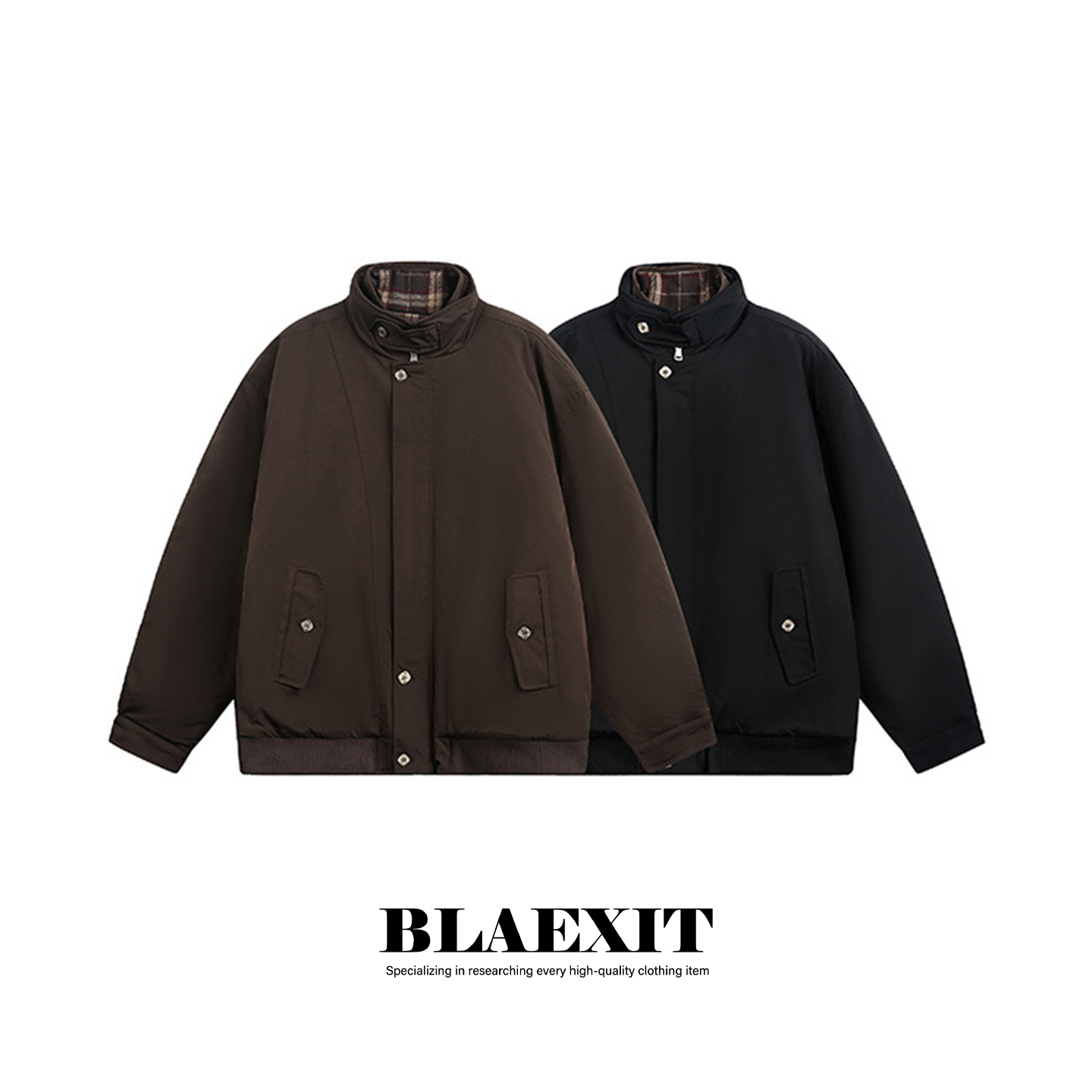 BLAEXIT格纹拼接假两件哈灵顿夹克外套男款加厚冬季加绒保暖棉服