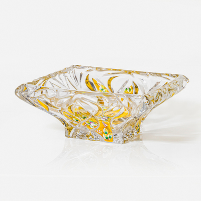 Eleonora欧若拉捷克进口四角描金水晶精刻果盘单个礼盒装欧式手工