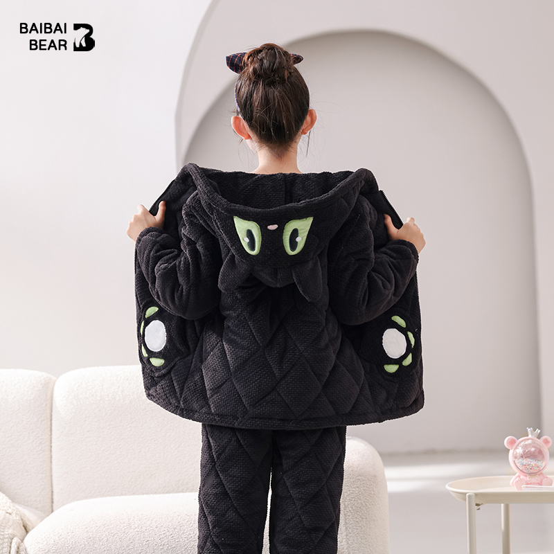 三层摆摆熊加厚冬季珊瑚绒家居服