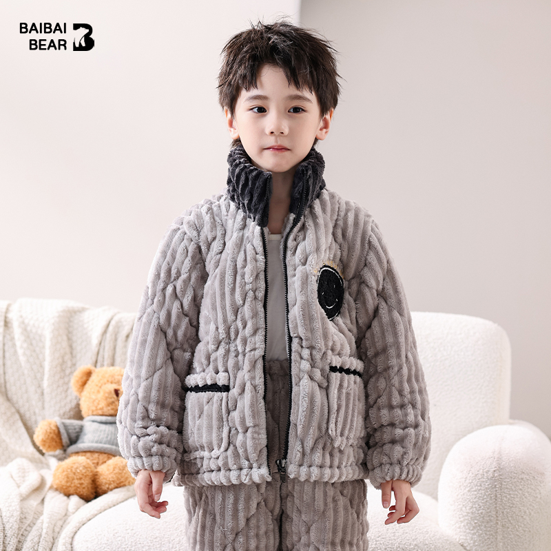 男童三层夹棉加厚睡衣珊瑚绒