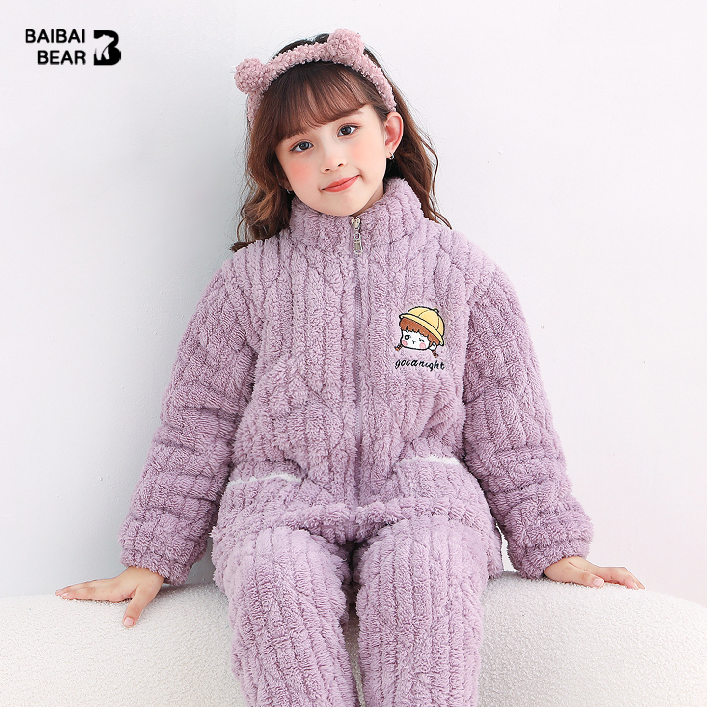 秋冬三层夹棉加厚珊瑚绒家居服