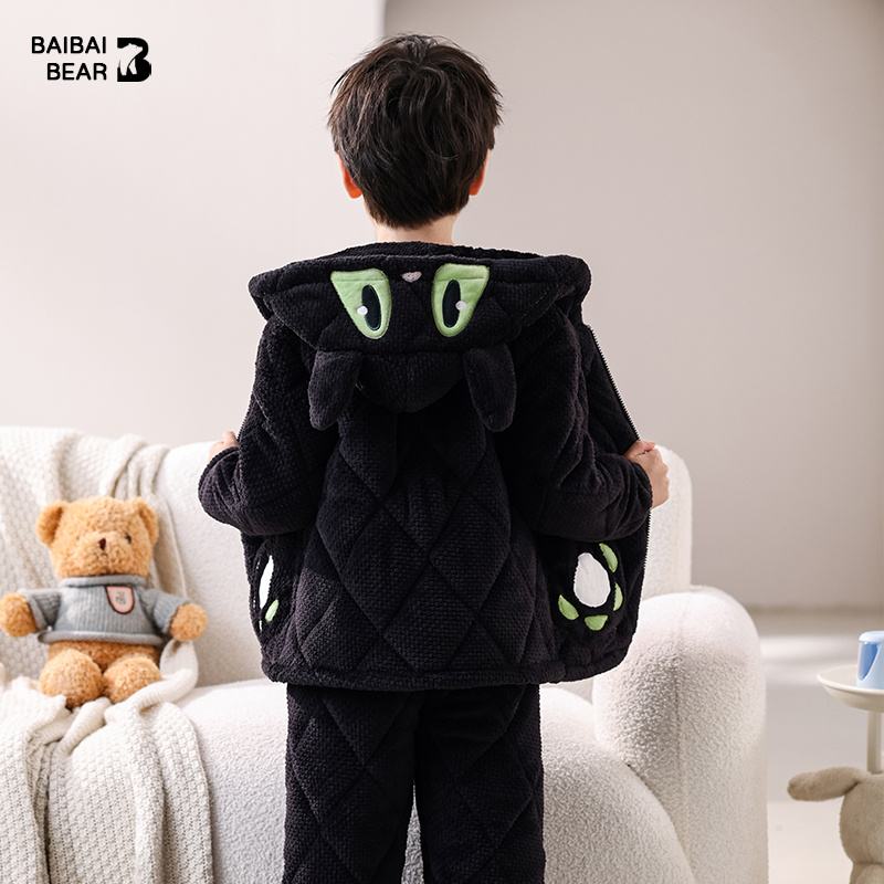 儿童三层夹棉加厚睡衣