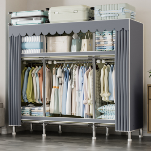 衣柜2026新爆款 家用卧室简易布衣柜全钢架加厚加粗出租房结实耐用