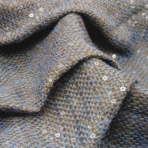 藏青色真羊毛绣片亮片小香风面料