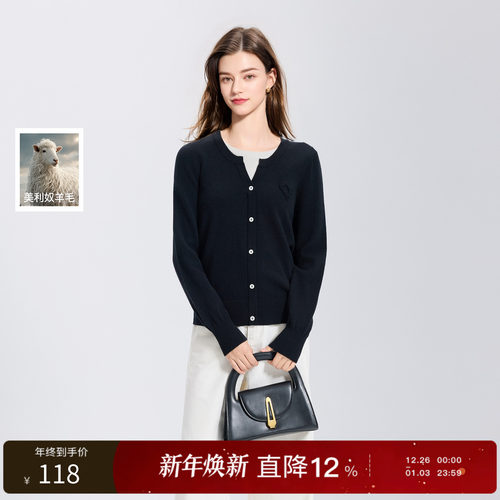 【100绵羊毛】丽雪leisure2025冬季新款假两件针织衫长袖女