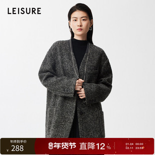 【揉飒性格】丽雪LEISURE 设计感毛呢外套女宽松无领西装大衣慵懒