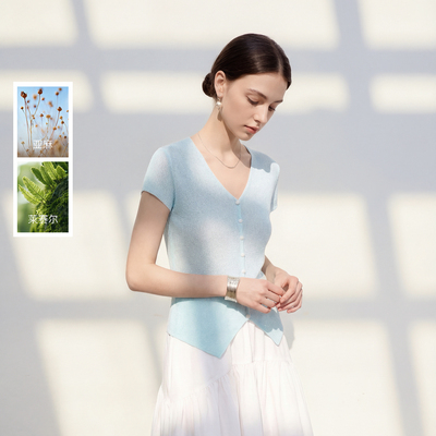 【莱赛尔】三彩丽雪leisure2026夏季新款V领短袖针织衫上衣通勤女