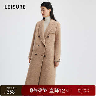 丽雪LEISURE 2025季双面呢毛呢大衣宽松赫本风羊绒外套女复古