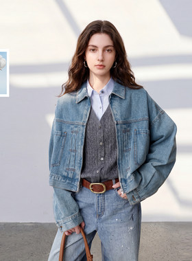 【100棉】三彩丽雪leisure2026秋季新款短夹克外套牛仔服开衫通勤