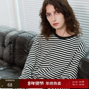 【129元任选2件】丽雪leisure2025冬季新款宽松休闲条纹T恤上衣落