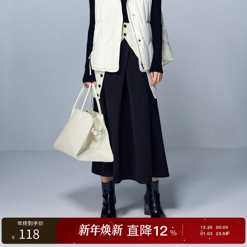 三彩丽雪leisure2025冬季新款设计感A字裙半身裙复古中长款伞裙女