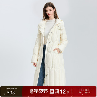 丽雪leisure2025冬季新款90白鸭绒羽绒服保暖连帽长款外套