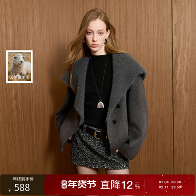 【100绵羊毛】丽雪leisure2025冬季新款双面呢短大衣毛呢女