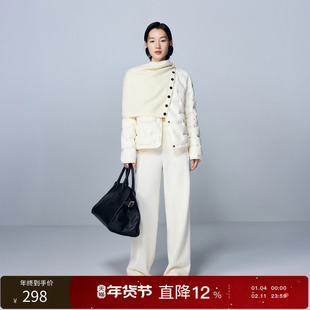 丽雪leisure2025冬新款90白鸭绒羽绒服短款轻薄外套围脖保暖