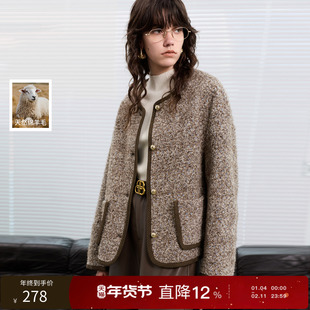 丽雪leisure2025冬季新款短款宽松呢大衣毛呢香风外套气质女