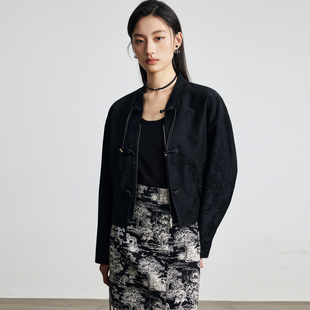 【醋酸】三彩丽雪leisure25秋新款新中式V领宽松提花上衣外套女