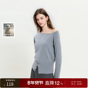 丽雪leisure2026春季新款斜领长袖针织衫套头毛衫上衣打底衫