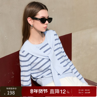 丽雪leisure2026春季新款圆领长袖针织衫披肩式套头毛衫女