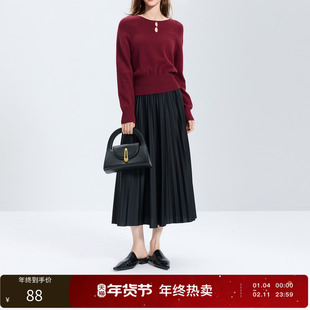 【159元任选2件】丽雪leisure2025冬季新款收腰百褶裙半身裙A字裙