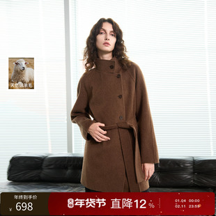 【100绵羊毛】丽雪leisure2025冬季新款双面呢大衣毛呢外套