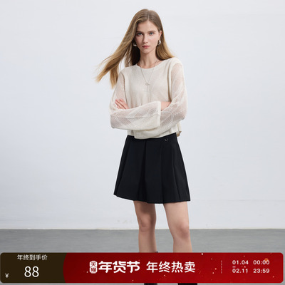 【159元任选2件】三彩丽雪leisure25秋新款百搭简约黑色半身裙高