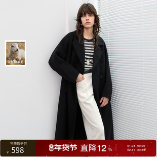 【100绵羊毛】丽雪leisure2025冬季新款双面呢大衣毛呢外套