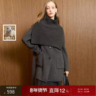 【100绵羊毛】丽雪leisure2025冬季新款中长双面呢外套大衣
