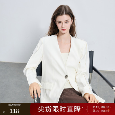 【绵羊毛】三彩丽雪leisure25秋新款宽松显瘦西装外套中长V领上衣