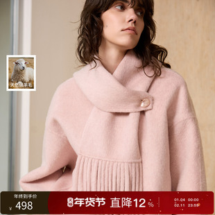 【100绵羊毛】丽雪leisure2025冬新款双面呢大衣毛呢围脖外套