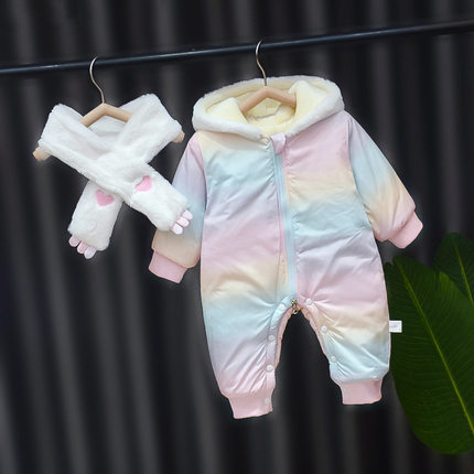 新款婴幼儿厚棉连体哈衣冬季男女宝宝家居外出爬加绒服洋气可爱潮